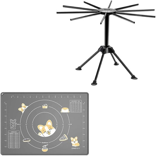 Silicone Baking Pastry Mat with Dough Cutter, Ourokhome Extra Thick Kneading Rolling Mat Collapsible Pasta Drying Rack, Plastic Foldable Dryer