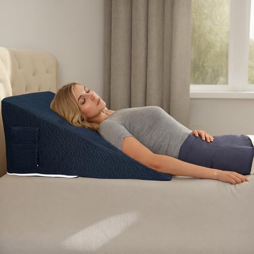 Wedge Pillow Cover for 25x24x12 Bed Wedge Pillow, Hypoallergenic Replacement Case Cover with Zipper & Pockets, Navy Blue