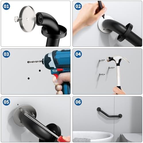 16 Inch Angled Shower Grab Bar Black, Munzong 2 Pack Anti Slip Bathroom Grab Bar, Knurled Bathroom Balance Bar,Safety Hand Rail Support Handicap Elderly Injury Senior Assist Bath Handle-1.25” Tube