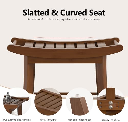 Bamboo Shower Bench Chair Bathroom Shower Stool Seat for Inside Shower Bathtub with Storage Shelf Shower Foot Rest for Shaving Legs 25.2 x 13 x 19.2 Inches Chestnut Brown