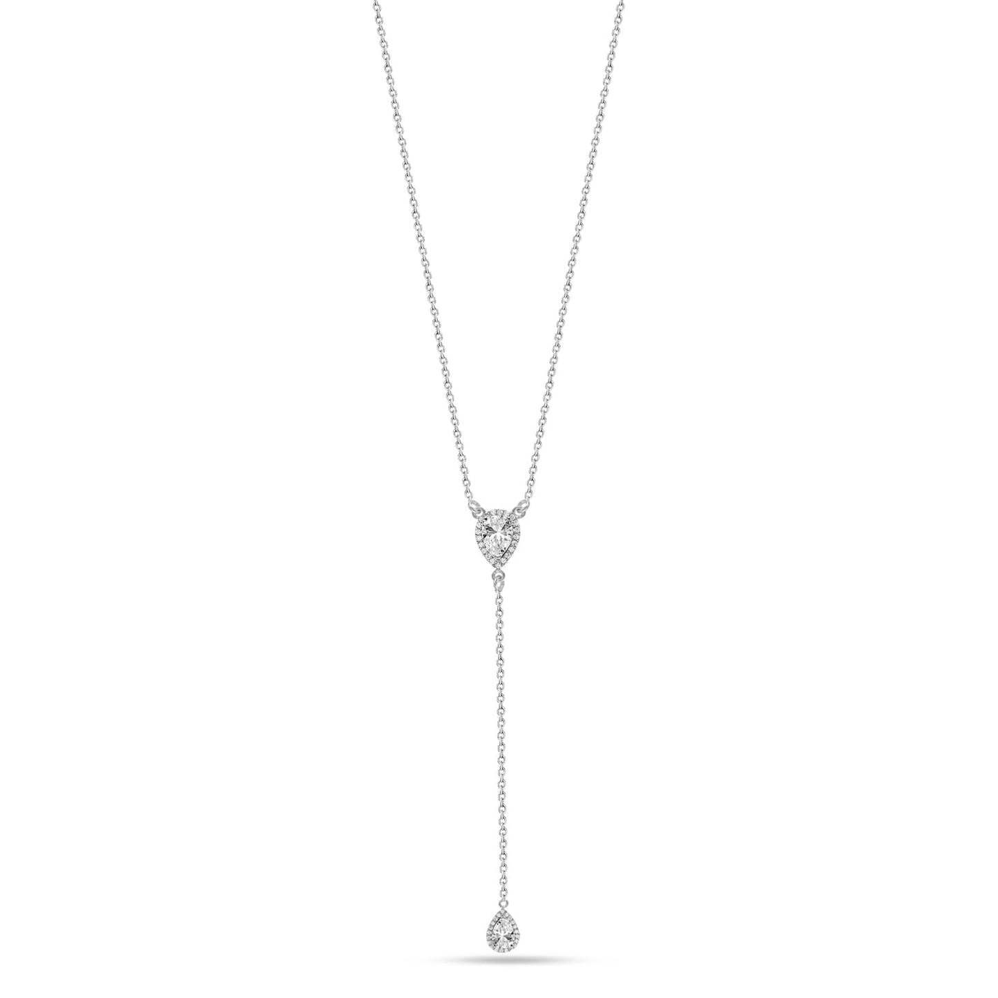 LeCalla 925 Sterling Silver Adjustable CZ Lariat Necklace for Women Simple CZ Y Necklace Jewelry Cable Chain Necklace with Lobster Claw Clasp 18 Inches