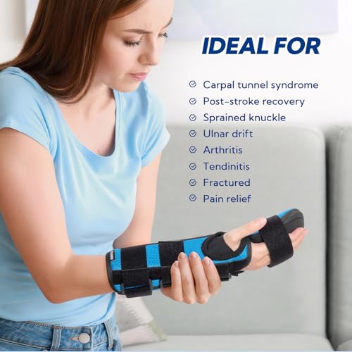 Resting Hand Splint, Stroke Hand Wrist Brace for Carpal Tunnel Wrist Night Support, Pain Relief for Stroke Recovery, Flexion Contractures, Arthritis, Tendonitis, Right Hand, S