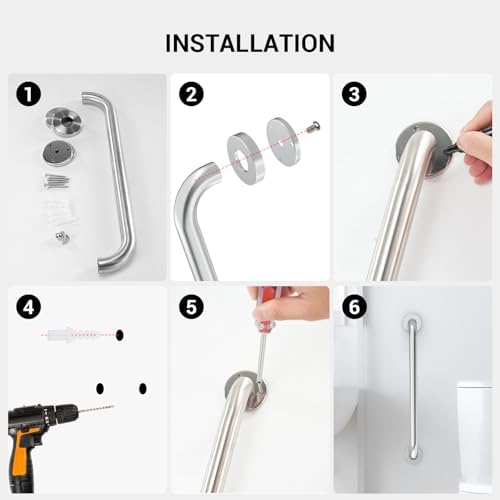 2 Pack 16 Inch Grab Bars for Wall Black, Safety Shower Grab Bars for Seniors Elderly Handicapped, Handicap Grab Bars for Shower with Concealed Screws, Tesuchan