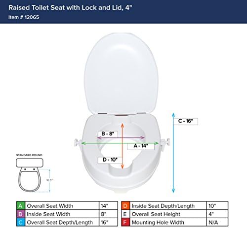 Drive Medical Raised Toilet Seat with Lock and Lid, Standard Seat, 4"