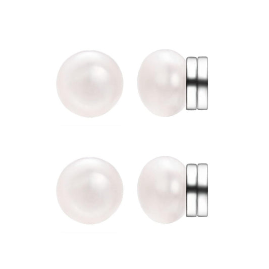 Airokiy Magnetic Pearl Earrings for Women Two Pairs 6mm White Clip On Earrings for Women Non Pierced Ears Hypoallergenic Jewelry