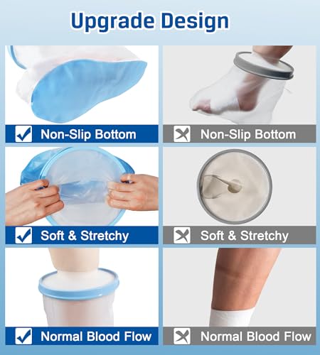 Waterproof Extra Wide Leg Cast Cover for Shower Adult, Reusable Extra Large Leg Shower Casts Cover with Non-Slip Bottom for Adults Large Casts Surgery Shower Boots