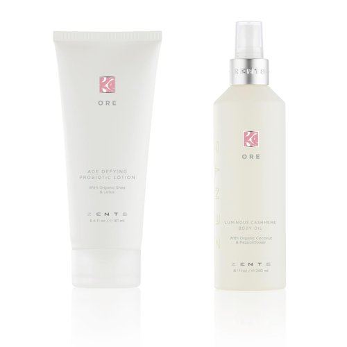 Zents Age-Defying Probiotic Lotion & Cashmere Body Oil Set (Ore Fragrance) | Moisturizing Lotion with Hyaluronic Acid & Organic Shea Butter | With Vitamin E & Coconut Oil | 6.4 fl oz & 8 fl oz