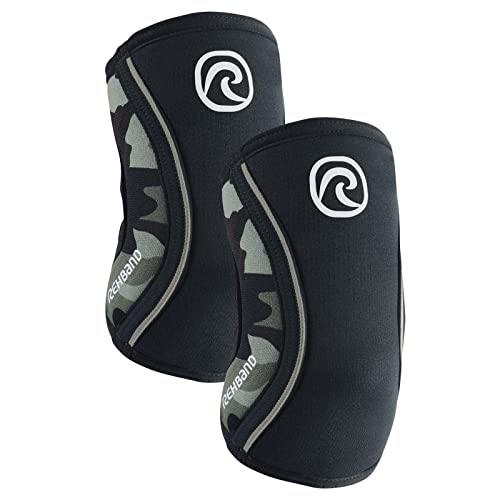 Rehband Elbow 5mm Compression Sleeve, Neoprene Elbow Sleeves for Weightlifting, Anatomical Design, Non-Slip & Close Fitting, Elbow Support Unisex, Colour:Camo - 1 Pair, Size:X-Small