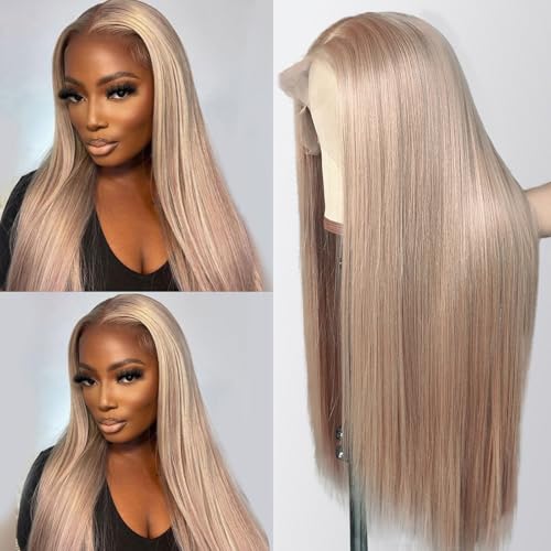 Munx Ash Blonde Lace Front Wig Human Hair, 13x6 Pre Plucked Lace Front Wig More Full and Thicker HD Invisible Glueless Frontal Wig for Women 16 Inch Thick Ends Colored Honey Blonde Wigs