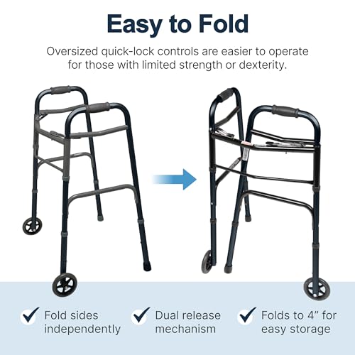 Lumex ColorSelect Walkers for Seniors, Rolling & Folding Adult Walker with Wheels, Black
