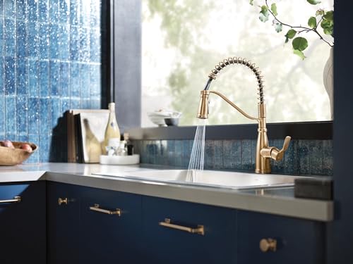 Moen Nolia Bronzed Gold One-Handle Single Hole Spring Kitchen Faucet with Pull Down Sprayer and Soap Dispenser, 87886BZG