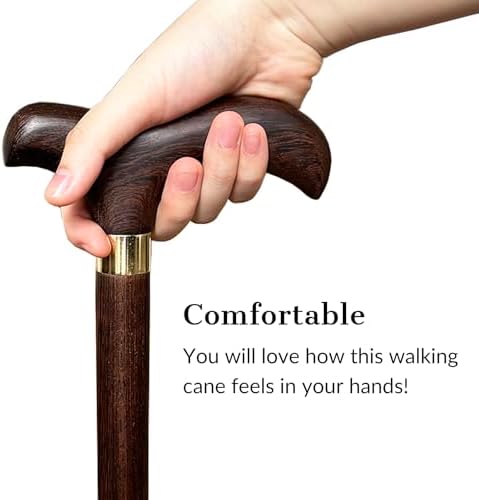 Handmade Wooden Walking Cane for Men Women Stylish Natural Wood Walking Sticks with Wrist Strap and Rubber Tips - 36 Inches