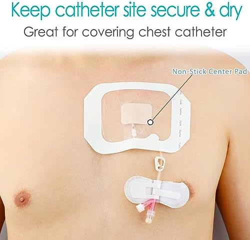 20 Pcs Chemo Port Shower Covers with Non-Stick Center Pad, 4" x 4.75" Waterproof Dialysis Catheter PD Tube Chest Picc Line Transparent Dressing for Peritoneal Dialysis Wounds