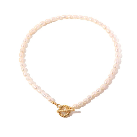 14K Gold Pearl Clavicle Necklace, OT Buckle Freshwater Pearl Beaded Necklace, Beautiful Women's Day, Birthday Gift for Wife,Girlfriend (style two, 14K)