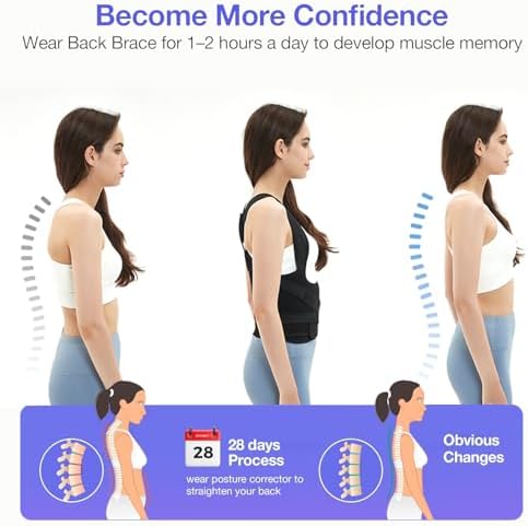 Posture Corrector for Women and Men,Adjustable Full Back Brace and Shoulder Straightener,for Back Pain Relief,Hunchback Correction,Scoliosis,Posture Trainer（Black, Small）