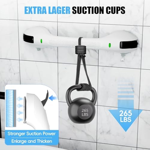 17 Inch Shower Handle, Grab Bars for Bathtubs and Showers, Disabled and Elderly Strong Suction Cup, Seniors Handicap Safety Handrail for Bathroom Toilet Tiles Glass - White