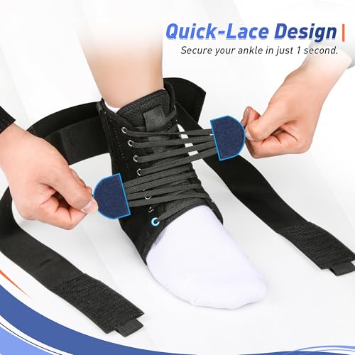 Quick Lace Up Ankle Brace for Women Men with Removable Side Splints, Ankle Support for Sprained Ankle, Injury Recovery, Ankle Stabilizer Wrap for Sprots,Basketball,Volleyball,Soccer,Tennis,L