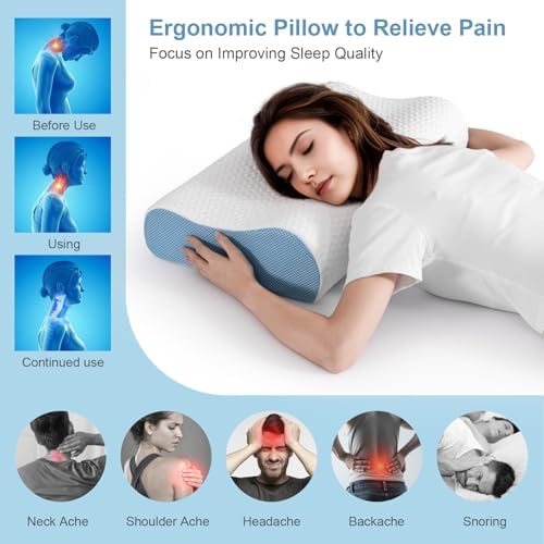 Lukace Memory Foam Pillows for Neck and Shoulder Pain Relief, Cervical Neck Pillow, Ergonomic Pillow Neck Contour Cervical Orthopedic for Stomach Back Side Sleeper Pillow, Queen, Medium Support,2 Pack