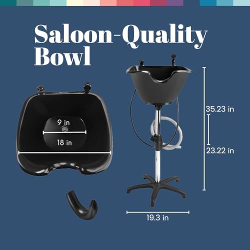 Dompel Bundle Portable Shampoo Bowl with Headrest and Set of 4 Hair Brushes, Portable Wash Bowl for Hairstylist and Handicap & Disabled, Seniors, Home Services, Chrome Steel Structure, 22 L