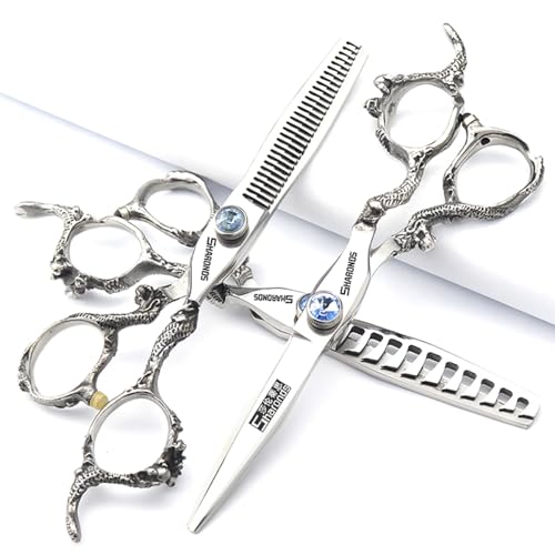 Professional Japanese Hair Scissors - 440C Stainless Steel/Rose Razor Edge (6-Inch, 3-Piece Set) with Gift Scissor Bag