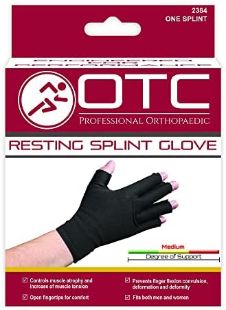 OTC Resting Splint Glove, 5 Finger Semi-Rigid Splints, Open Tips, Black, Left Hand, Medium