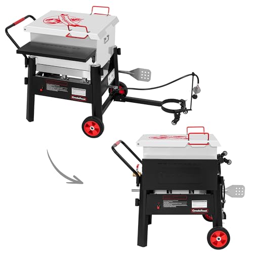 Creole Feast CFB1001A 90 QT Crawfish Boiler, Outdoor Single Sack Propane Gas Cooker with Folding Cylinder Mounting Bracket and Stirring Paddle for Seafood & Crawfish Season, Black