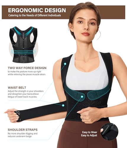 URSEXYLY Back Brace Posture Corrector for Women Breathable Posture Brace Adjustable Full Back Support Brace,Upper and Lower Back Pain Relief(XX-Large,Black)