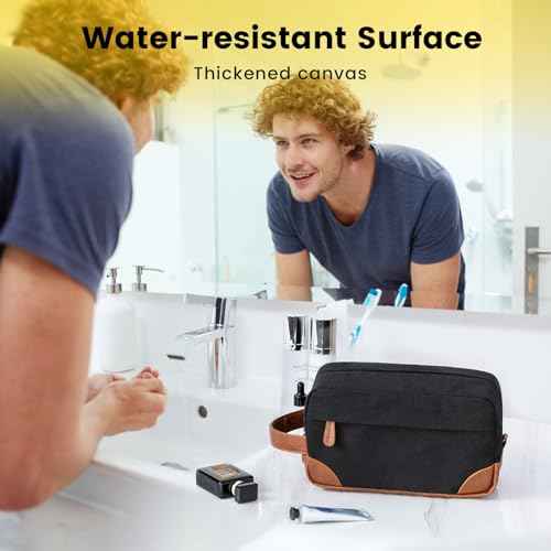 Vorspack Travel Toiletry Bag - Hanging Toiletry Bag for Men Water Resistant Canvas Shaving Bag with Large Capacity for Travel - Black