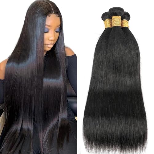 Human Hair Bundles Brazilian Straight Human Hair Bundles 100% Unprocessed Virgin Human Hair Straight Raw Quick Weave 3 Bundles 18 20 22inch Deals Natural Black