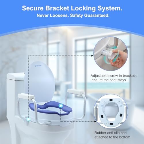 Toilet Seat Risers for Seniors,Adjustable Anti-Silp Handles & Thickened Cushion, Options for Elderly Handicap Medical Hip Replacement Surgery Lift,300 lbs, Easy Clean,Blue