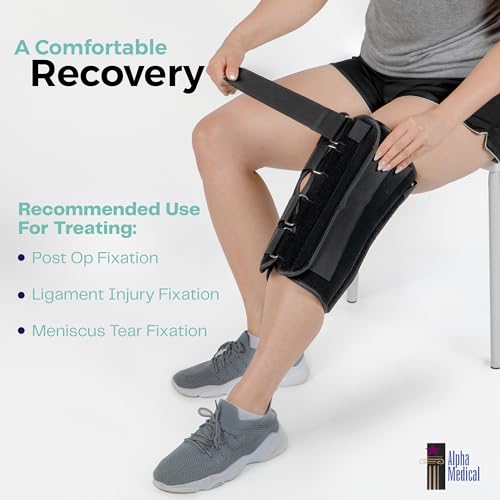 20” Long Adjustable Three Panel Orthopedic Knee Immobilizer – Supportive & Adjustable Side Panels – Knee Brace Stabilizer – Knee Immobilization L1830