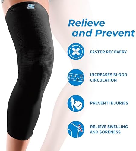 LP SUPPORT Compression Sleeve Leg Full Length for Sports, Cycling, Running, Basketball, for Men Women (Black, S - XL, 2pcs)