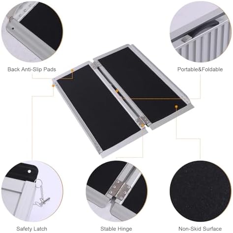 Portable Wheelchair Ramp 3FT,No-Slip Aluminum Folding Handicap Ramp 800 lbs Load Capacaity,Wheel Chair ramp for Home Steps,Stairs,car