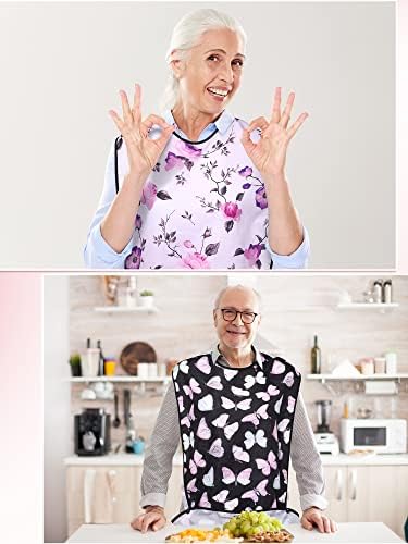 Eurzom 6 Pack Adult Bibs for Elderly Women Men, Reusable Adult Bibs for Eating with Optional Crumb Catcher Clothing Protector
