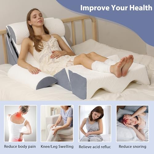 6PCS Orthopedic Wedge Pillow Set for Surgery Recovery & Acid Reflux – 30D High-Density Foam Bed Support for Back, Legs, and Knees – Adjustable Modular Body Positioning System with Breathable Covers