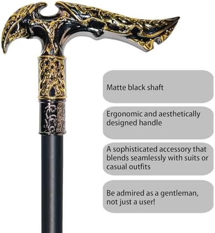 Walking Cane for Men & Women & Seniors - 36.5 Inch Heavy Duty 500+ lbs Capacity, Ergonomic Handle, Ornate & Decorative, Elegant Matte Black & Silver Metal Cane with Goth & Gothic Aesthetic