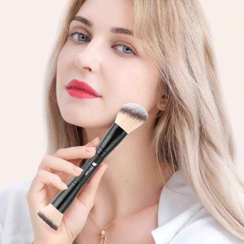 DUcare Makeup Brushes Duo End Foundation Contour Powder and Buffer Brush Bronzer Double Makeup Brush Set 2Pcs black