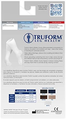 Truform Compression Socks, 15-20 mmHg, Men's Crew Length Mid-Calf Cushion Foot Socks, Black, X-Large