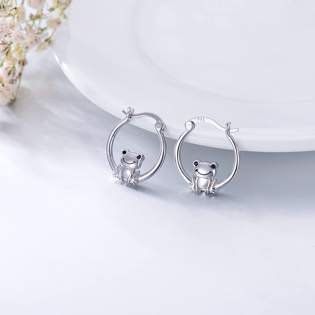 Hypoallergenic Frog Hoop Earrings for Women Sterling Silver Small Animal Huggie Hoop Earrings for Sensitive Ears Frog Jewelry Graduation Gifts