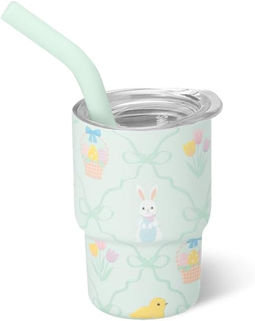 Swig Life Swig Shots Insulated Tumbler 2oz, Stainless Steel Mini Tumbler with Lid and Silicone Straw, Double Wall & Vacuum Sealed, Mini Tumblers for Shots (Hoppy Easter)
