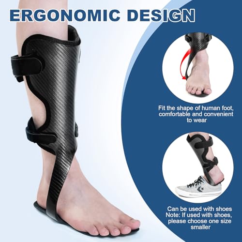 Carbon Fiber AFO Brace Ankle Foot Orthosis Lightweight Foot Drop Brace Drop Foot Brace for Walking Gait Assistance Ankle Instability, Right-Large