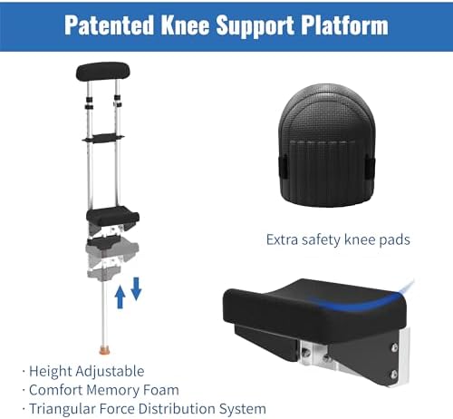 Pain Free Knee Crutch with Safety Kneepads, Ergonomic Knee Crutches with Support Platform for Enhanced Stability and Comfort, Smart Peg Leg Crutch for Single Leg Injuries