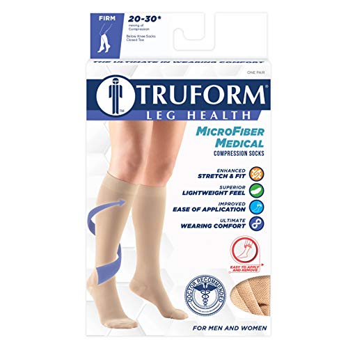 Truform 20-30 mmHg Medical Compression Stockings, Smooth Stretch Microfiber, Knee High, Closed Toe, Black, X-Large
