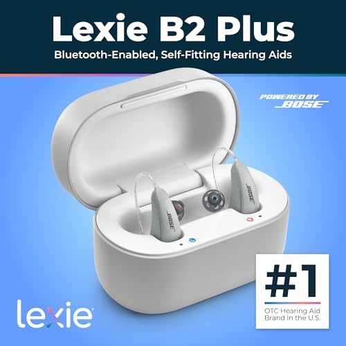Lexie B2 Plus Powered by Bose - Self-Fitting Rechargeable OTC Hearing Aids for Mild to Moderate Hearing Loss in Adults and Seniors - Clear Sound - Wireless Charging Case - Bluetooth-Enabled - Gray