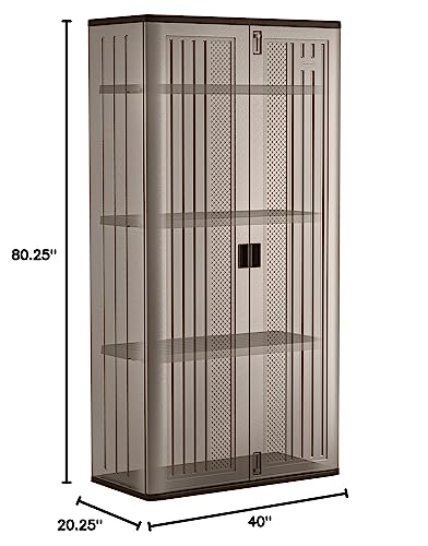 Suncast 31 Cubic Feet Mega Tall Storage Cabinet with 3 Adjustable Shelves, Platinum Metallic & Slate – Garage or Basement Utility Resin Organizer with 75 Pound Capacity Per Shelf and Lockable Doors