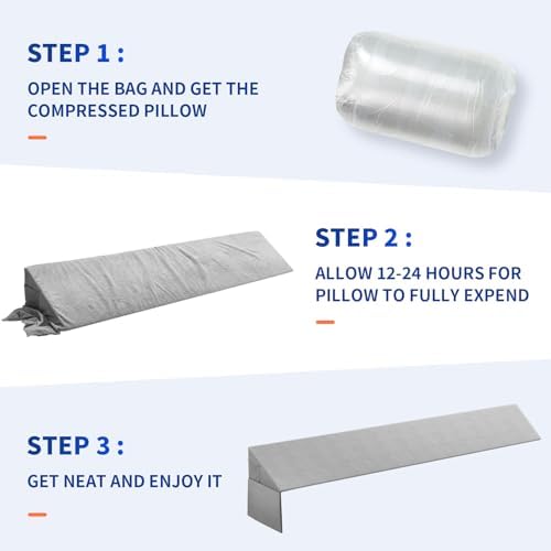 Bed Wedge Pillow for Headboard Gap, Queen Size Bed Wedge Gap Filler Mattress Wedge Filler(0-8") Triangle Bloster Pillow Wedge with 2 Side Pocket (60"x10"x6")