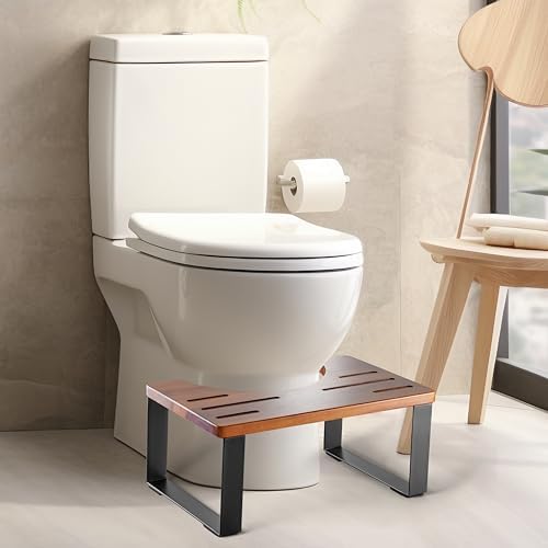 BLUEWEST Poop Stool, Acacia Wood Toilet Stool with Strong Steel Frame for Potty Training, 7 Inch Bathroom Step, Durable/Sturdy Support for Adults with Non-Slip Design
