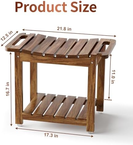 Shower Benches for Inside Shower to Sit on, Acacia Wood Bathroom Bench with Storage, Waterproof Shower Seat for Inside Shower, with Handles & Shower Head Holder, No-Slip