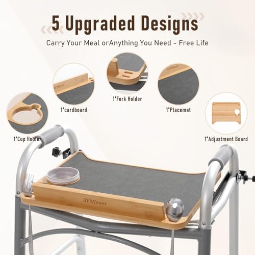 Detachable Tray for Walkers for Seniors with Cup Holder - [Freely Adjustable in All Directions] - Bamboo Mobility Table Fits Most Standard Folding Walkers, Removable & Easy Assembly