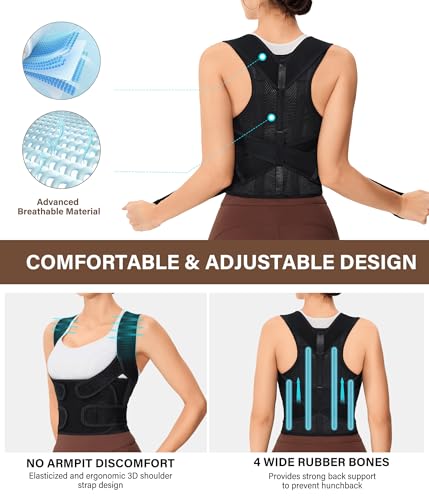 URSEXYLY Back Brace Posture Corrector for Women Breathable Posture Brace Adjustable Full Back Support Brace,Upper and Lower Back Pain Relief(XX-Large,Black)